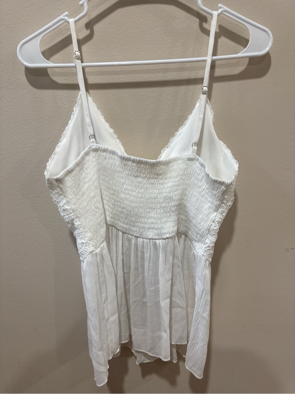 Rebellion White Smocked Spaghetti Strap Cami